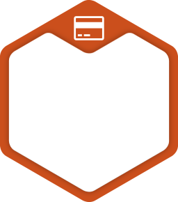 Ein orangefarbenes Sechseck mit einem Kreditkartensymbol darauf.