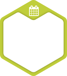 Ein grünes Sechseck mit einem Kalendersymbol darauf.