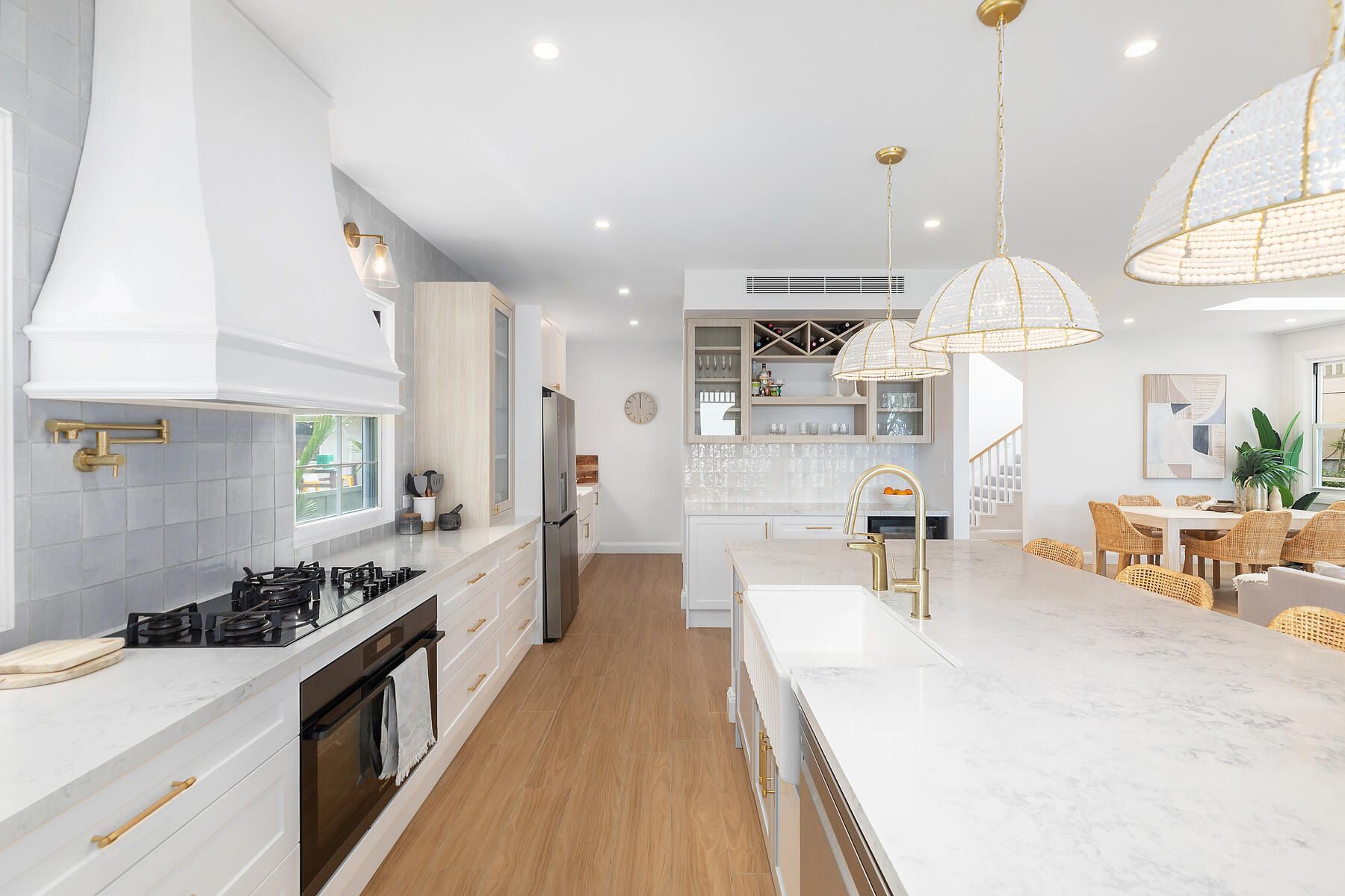 Modern kitchen with crisp white walls after repainting