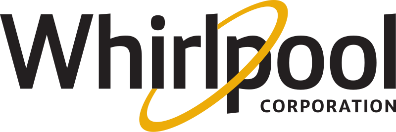 The logo for the whirlpool corporation is black and yellow.