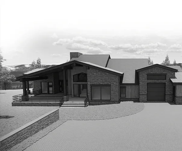 It is a black and white photo of a house.