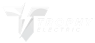 Logo for Trophy Electric, features a white "T" and lightning bolt with the company name in white.