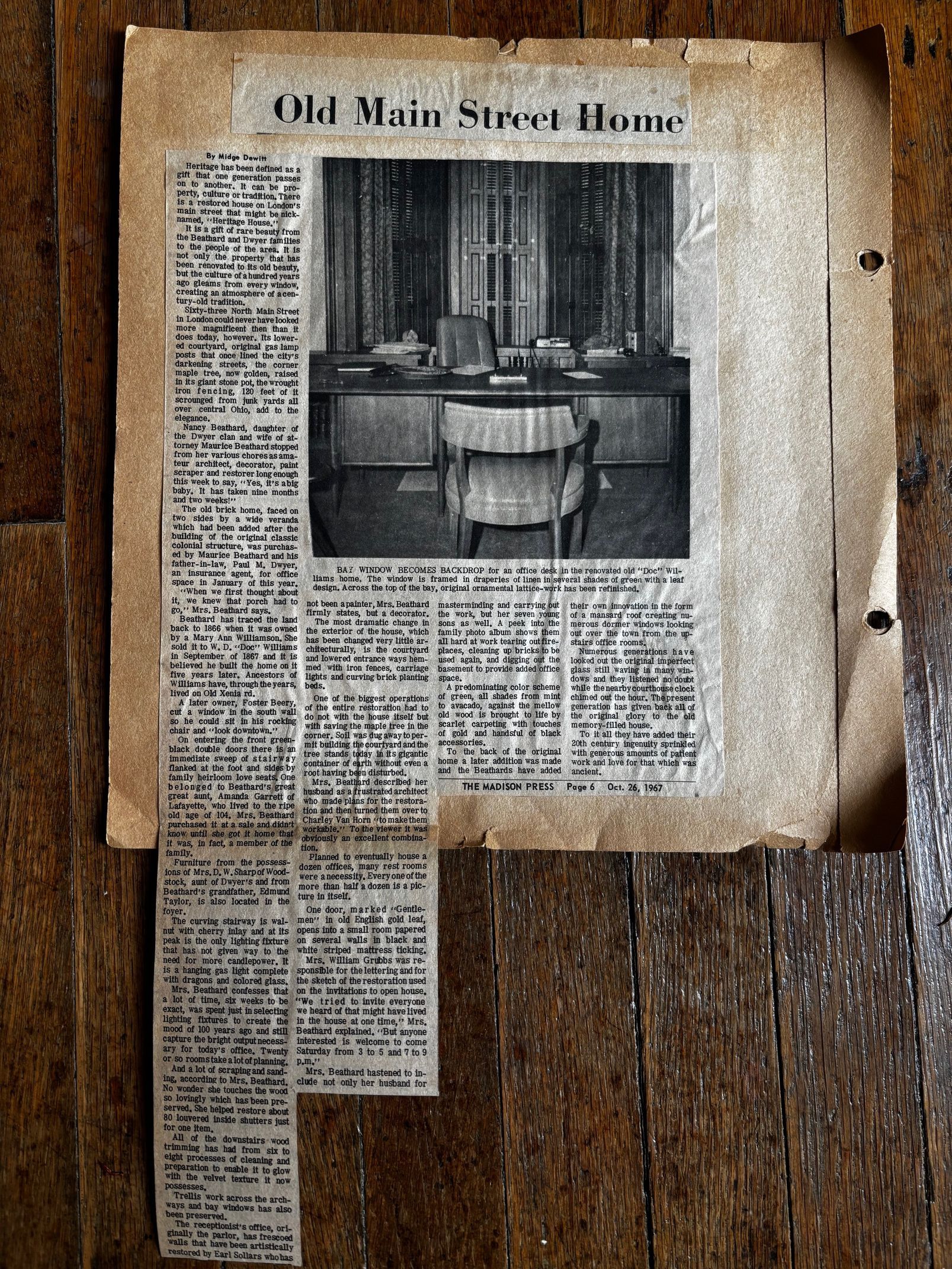 An old newspaper article about the old main street house