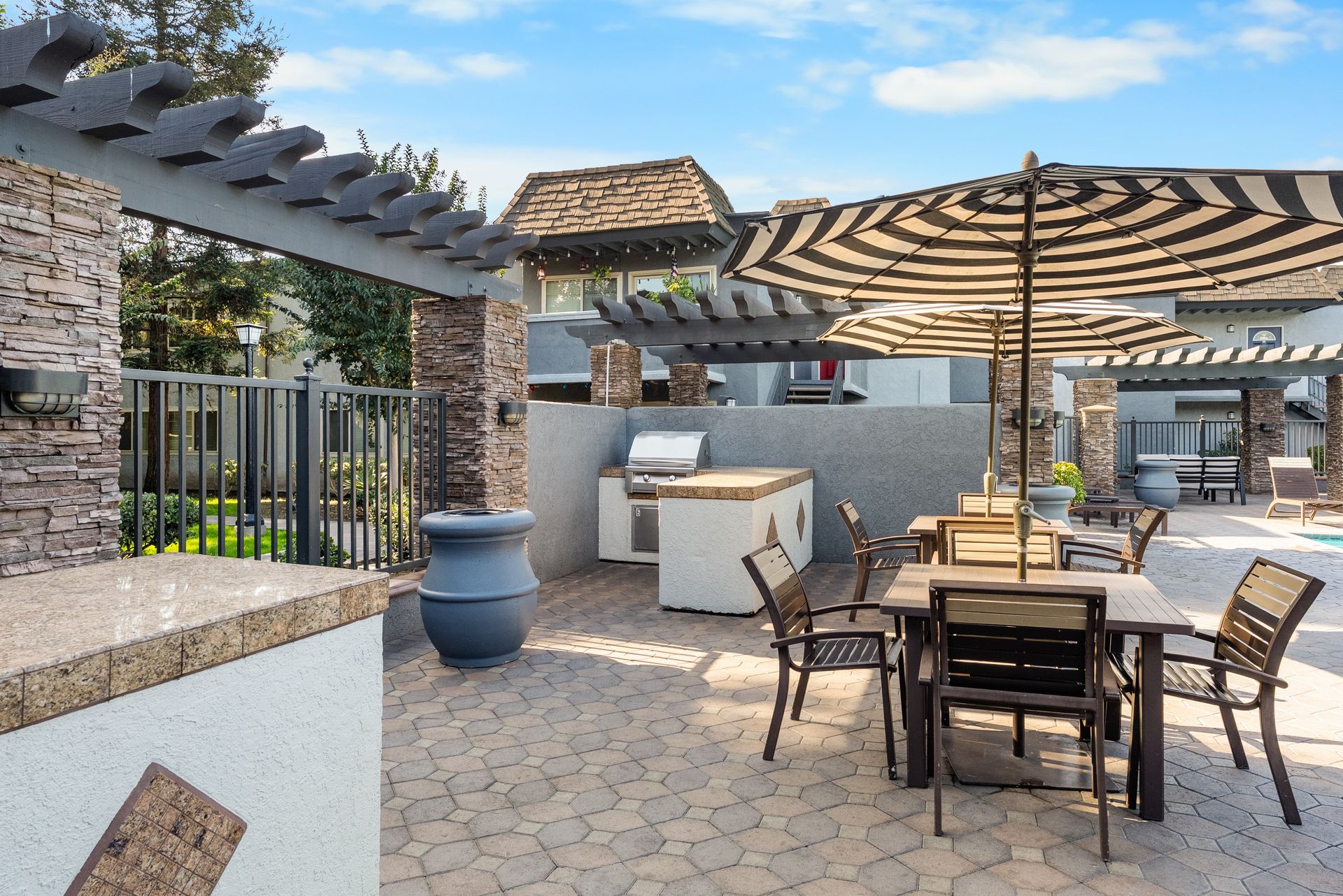 Park Plaza tables and BBQ grills