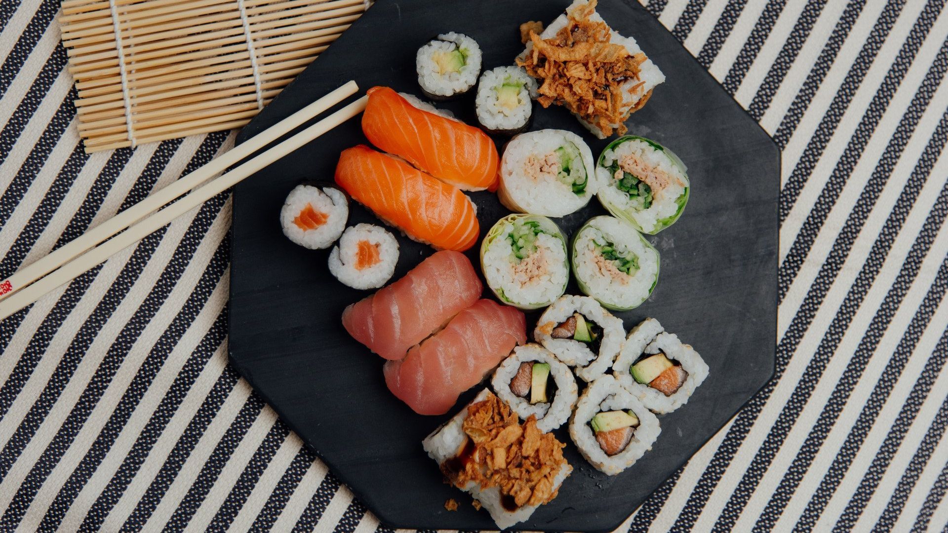 Different types of sushi in a platter