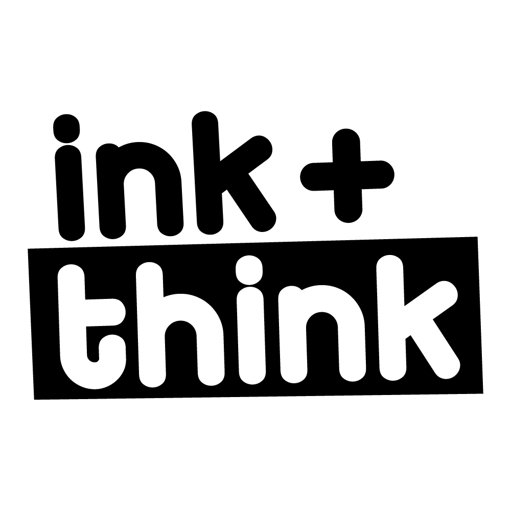 a black and white logo for ink + think .