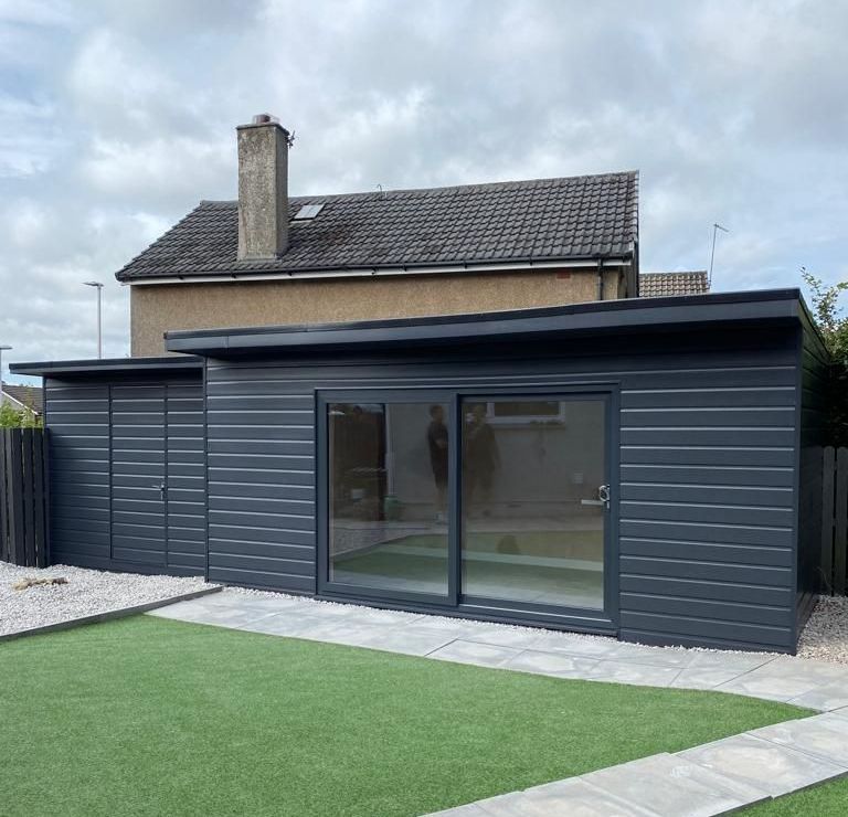 garden room with storage shed