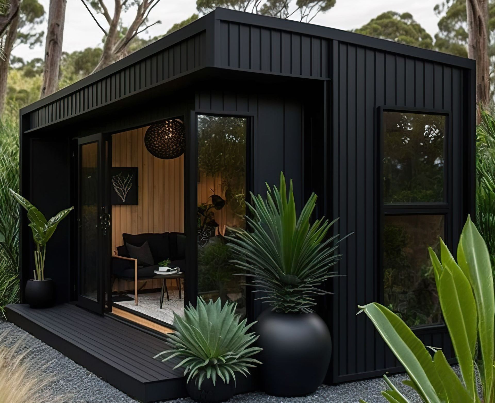 A modern garden room with a toilet, perfect for creating a comfortable and private space.