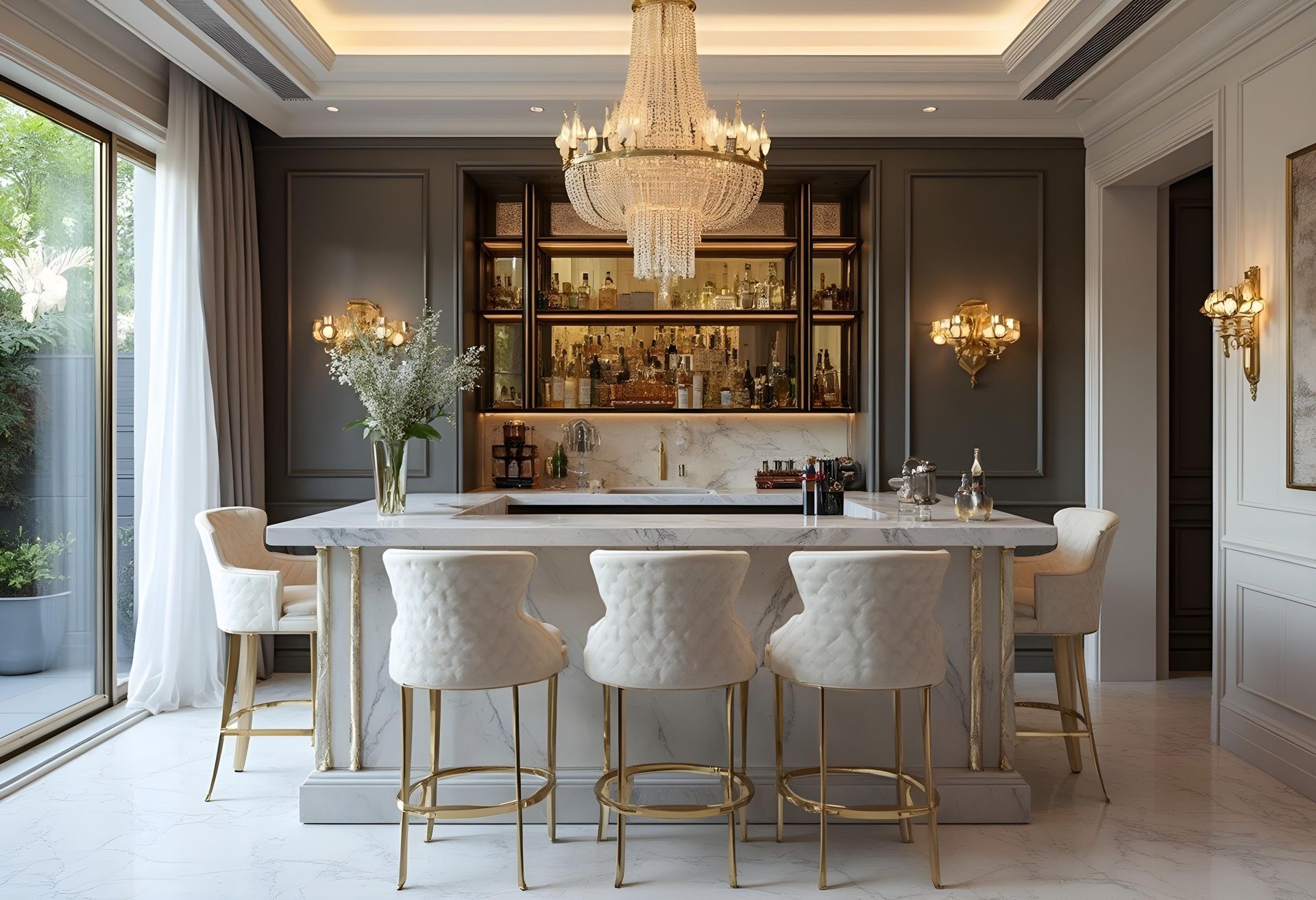 elegant bar area with seating