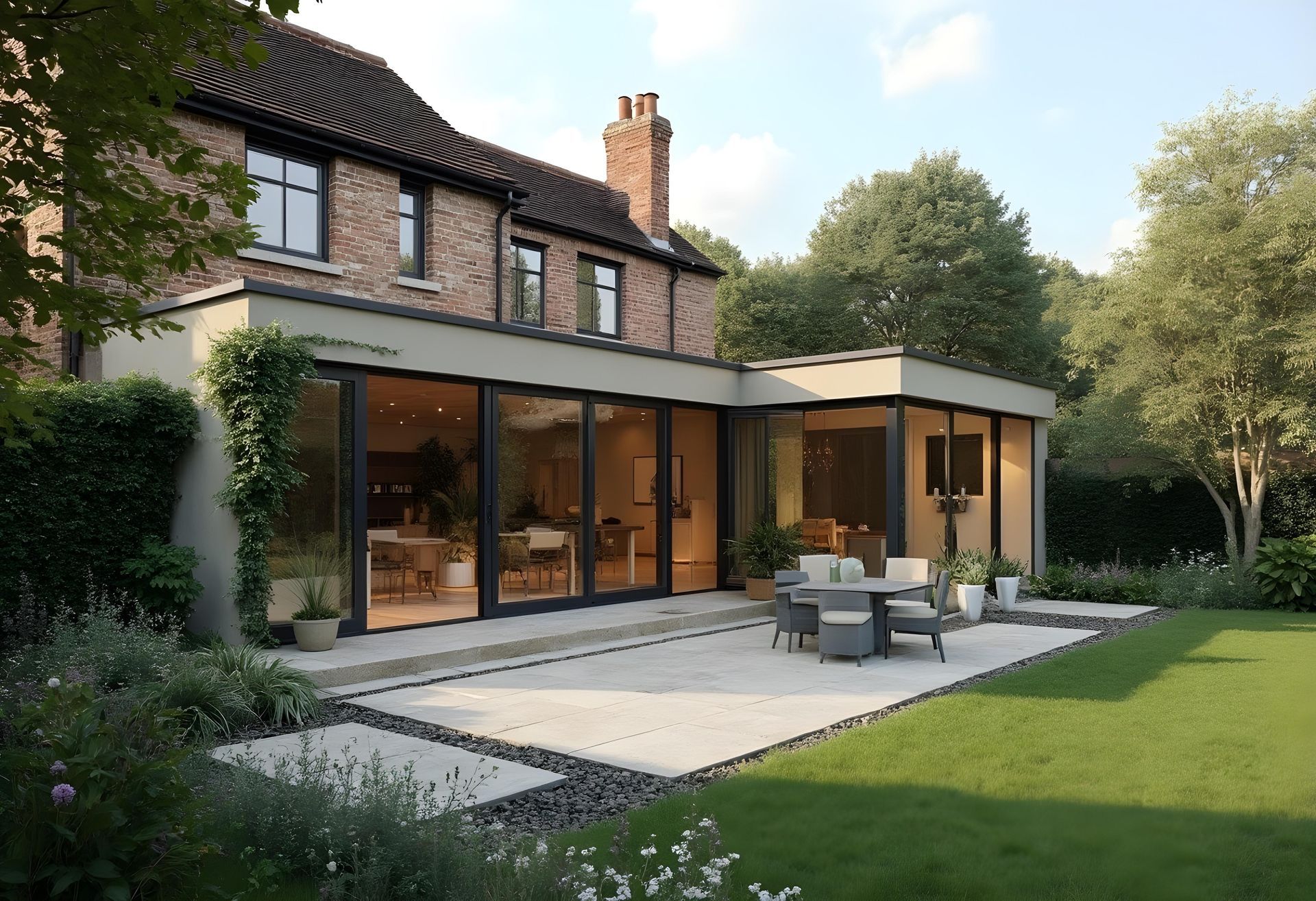 l-shaped garden room attached to property as an extension  