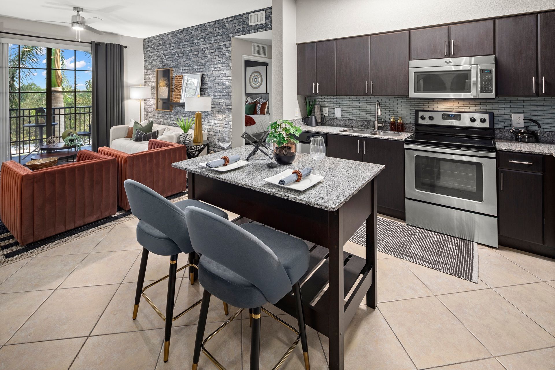 Spacious open floor plan apartment at Mosaic at Miramar Town Center.