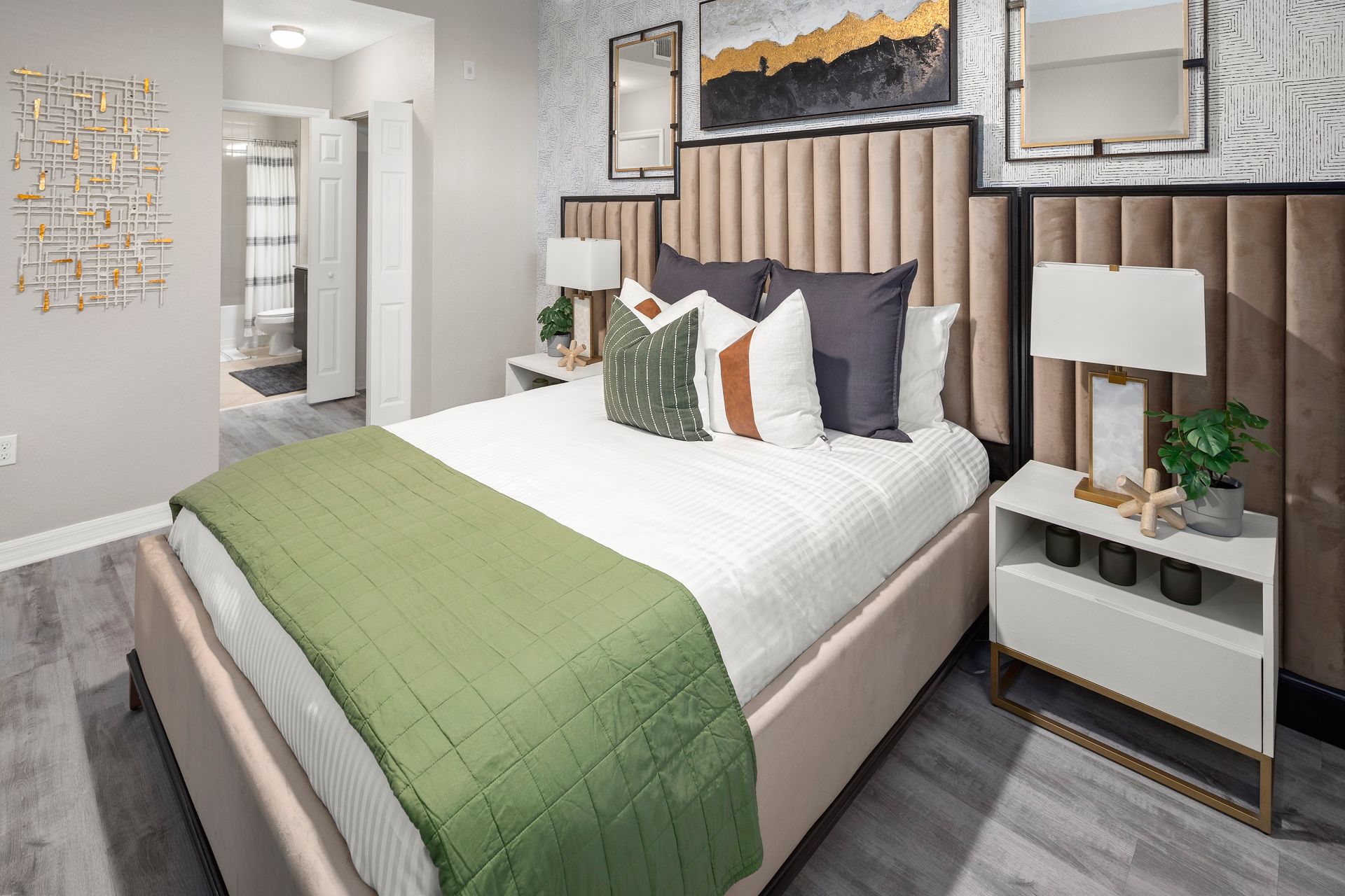 Bedroom with furnitures at Mosaic at Miramar Town Center.
