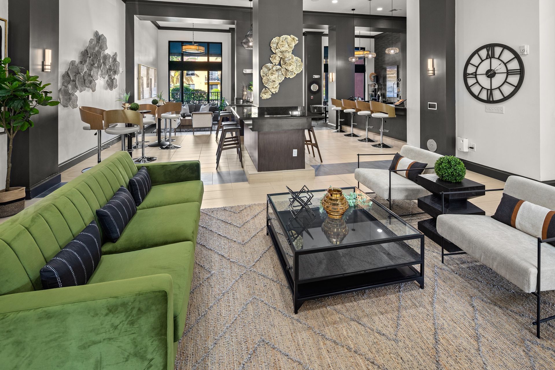 Apartment clubhouse at Mosaic at Miramar Town Center with luxury furnitures.