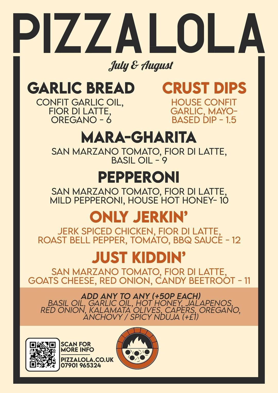 Pizza menu