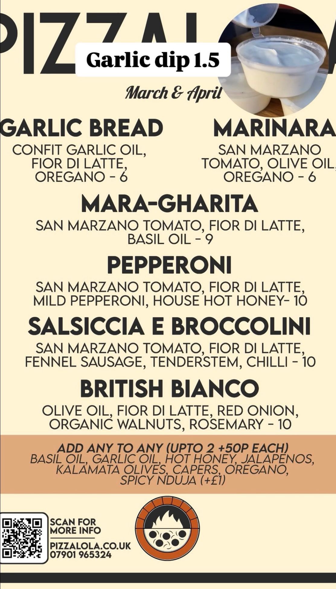 Pizza menu