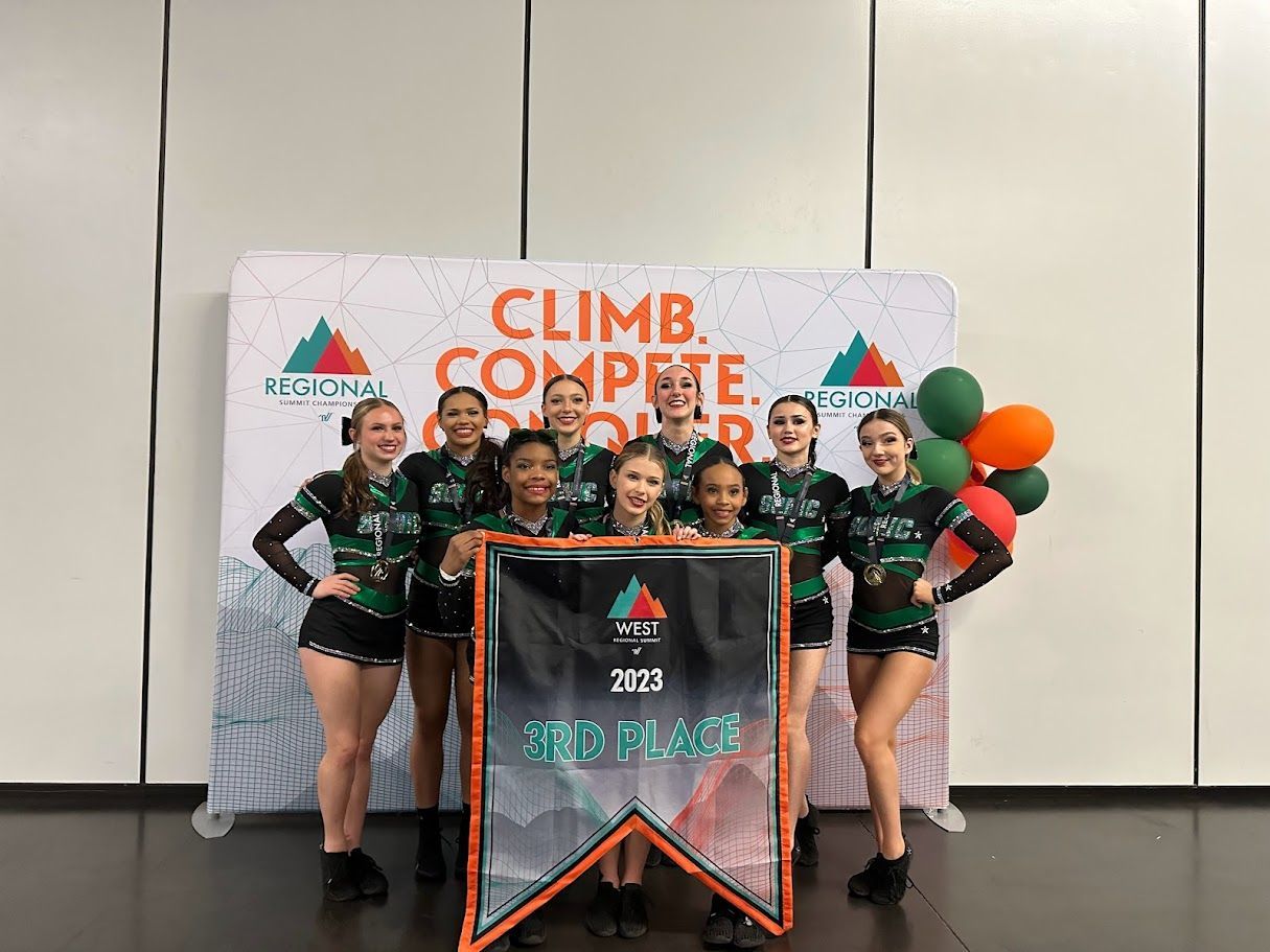 Cheerleading team holding a banner that says 