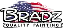 Logo for Brazd Quality Painting, with the name in white outlined in black over a US flag background.