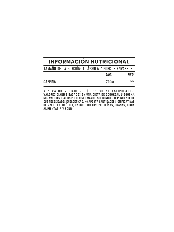 Botella negra de suplemento Star Nutrition Caffeine 200 con texto verde y blanco, que contiene 30 cápsulas.