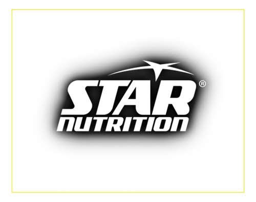 El logotipo de Star Nutrition es en blanco y negro con una estrella en el medio.