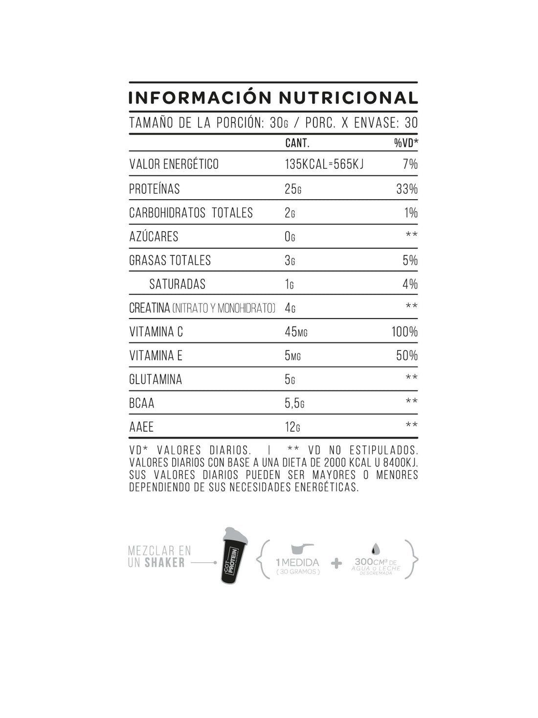 Envase de proteína en polvo de color negro etiquetado 