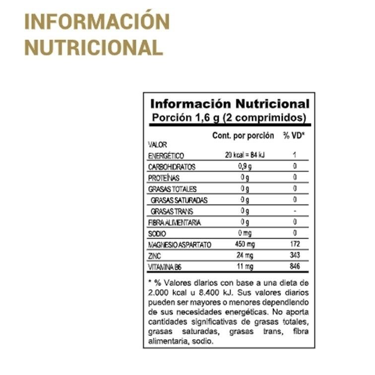 Botella de suplemento ZMA con etiqueta negra y dorada, detalles en rojo.