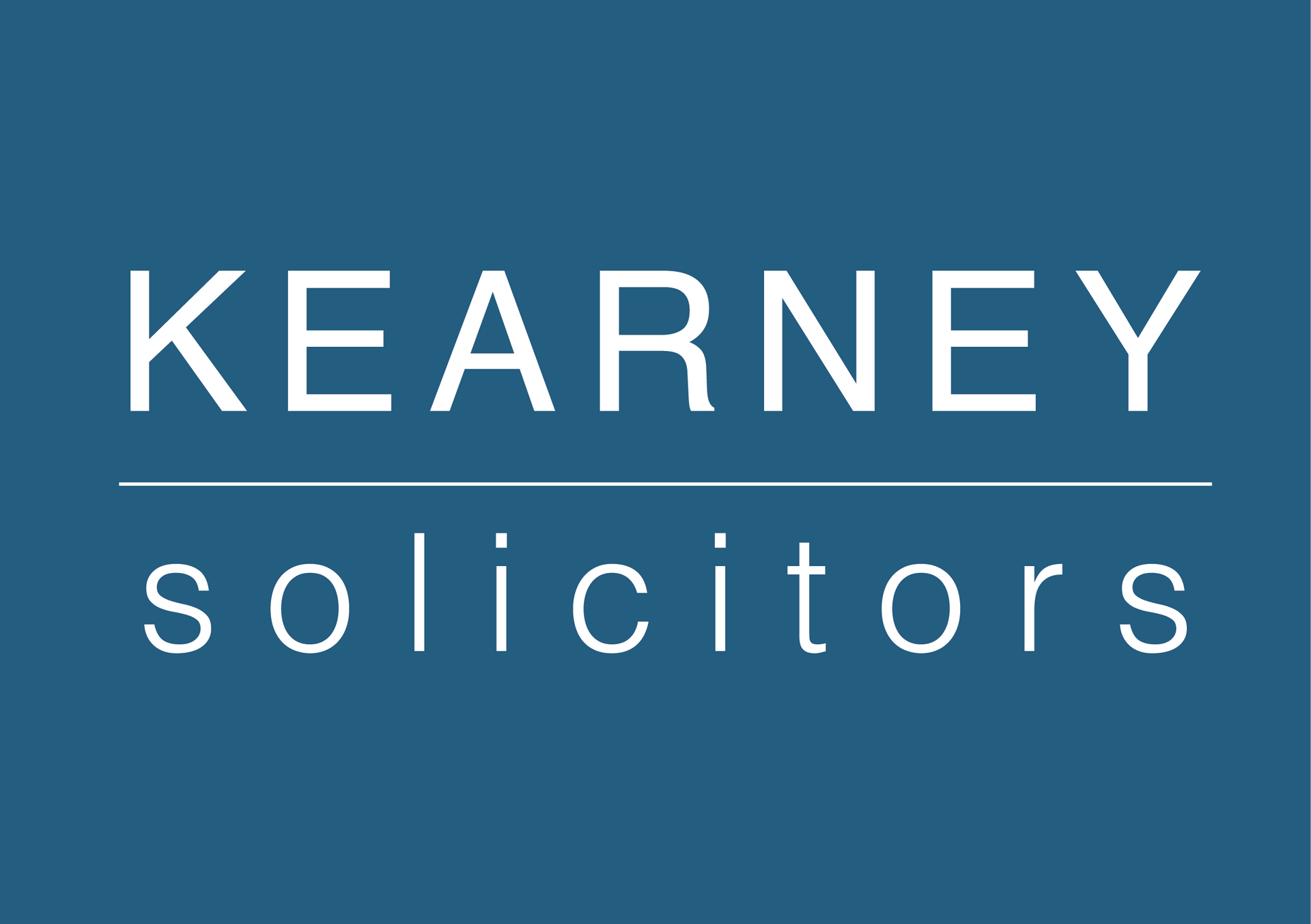 A logo for kearney solicitors on a blue background