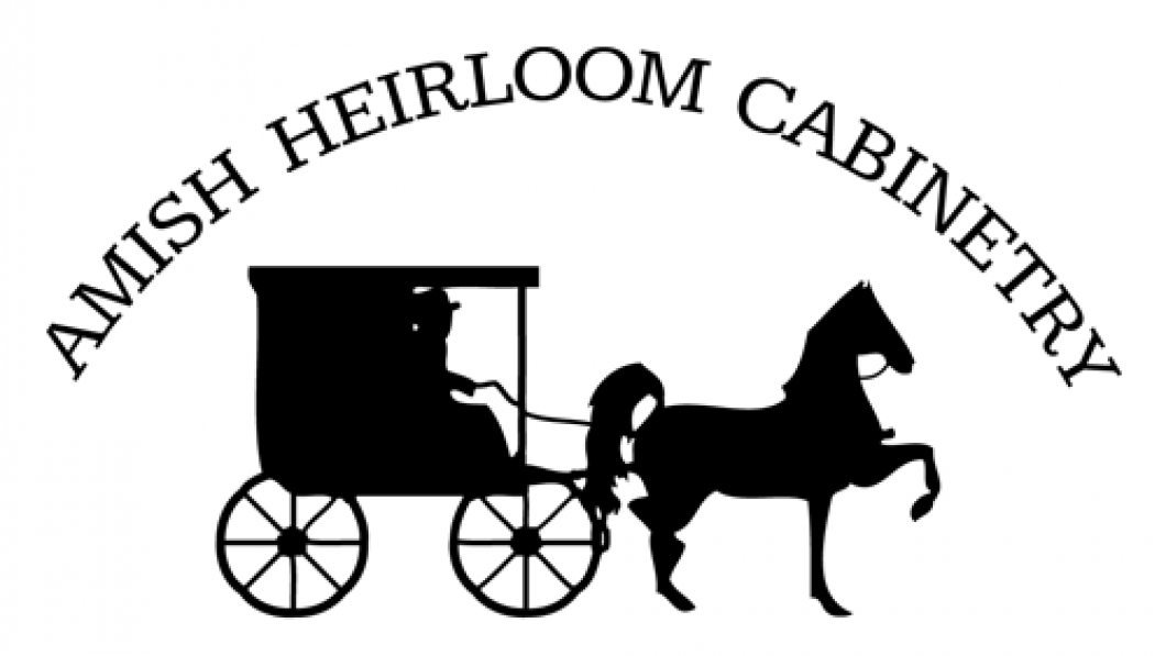 Amish Heirloom Cabinetry logo with a black horse-drawn buggy and curved text above