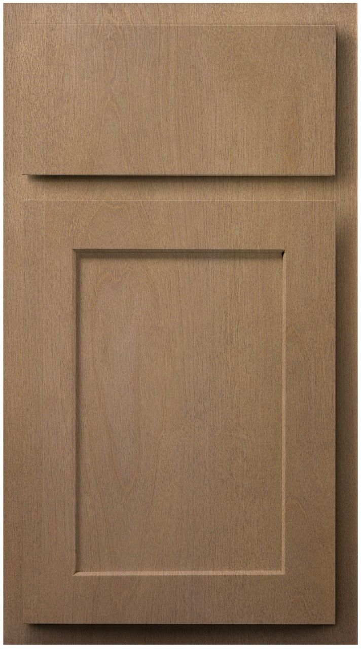 Brown wooden cabinet door with a raised rectangular panel and top drawer front