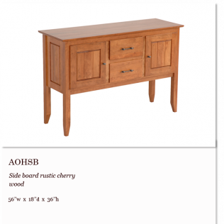 Rustic cherry wood sideboard with two doors and two drawers on tapered legs