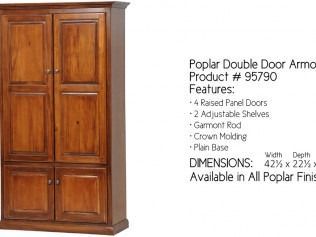 Wooden poplar double-door armoire with shelves, shown in a product listing.