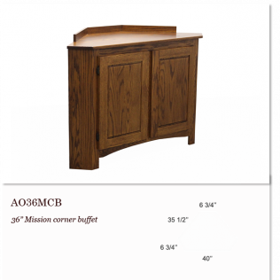 36-inch mission corner buffet in dark wood with angled top and cabinet doors