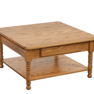 Wooden square coffee table with a lower shelf, on a white background
