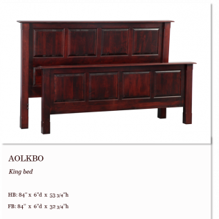 Dark wood king bed with paneled headboard and footboard on a white background