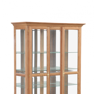 Wooden glass display cabinet with glass shelves and doors