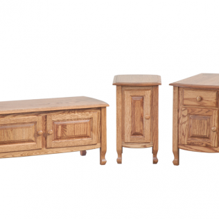 Three rustic wooden cabinets on a white background