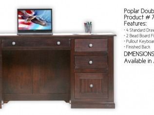 Dark wood office desk with drawers and a laptop on top, shown against a white background