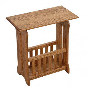 Small wooden side table with a lower shelf and magazine rack