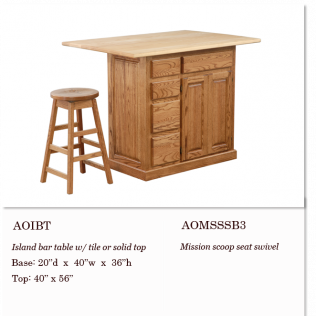 Wooden kitchen island table with stool, light oak finish, shown on white background
