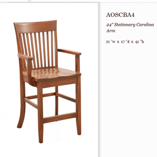 Wooden bar chair with arms and slatted back, shown on a white background