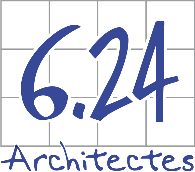 Logo pour 6.24 Architectes présentant le texte bleu foncé « 6.24 » sur une grille claire, avec le mot « Architectes » en dessous.
