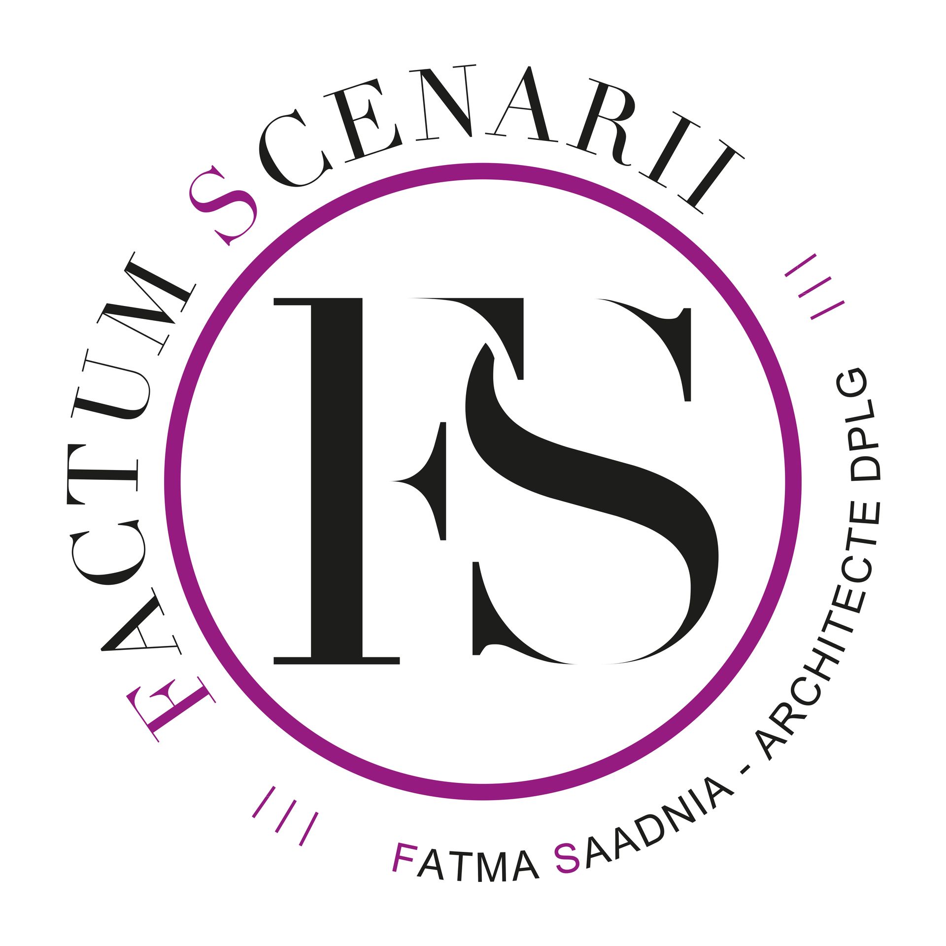 Un logo comportant les lettres noires « FS » à l'intérieur d'une bordure circulaire, avec le texte « FACTUM SCENARII » inscrit en arc de cercle en haut.