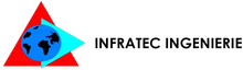 Logo d'Infratec Ingenierie composé d'un triangle rouge, d'un triangle bleu et d'un globe bleu foncé, avec un texte noir.