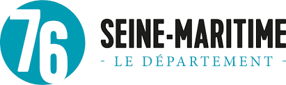 Logo du département de la Seine-Maritime, comportant le numéro 76 en blanc dans un cercle bleu, à côté du texte « Seine-Maritime ».