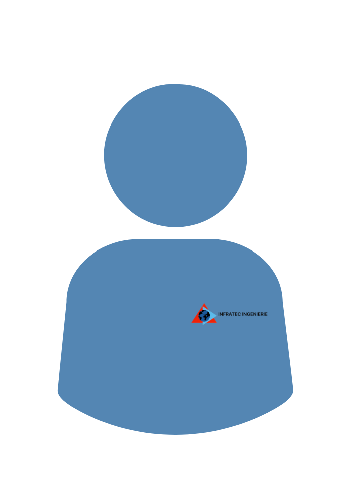 Une icône bleue représentant une silhouette humaine avec un petit logo d'entreprise non identifiable sur la poitrine.