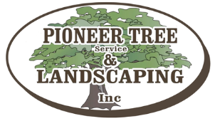 Pioneer Tree Service and Landscaping Inc. logo with tree and text within an oval.