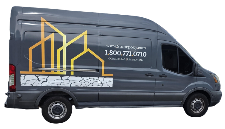 Gray van with gold architectural logo and phone number 1.800.771.0710.