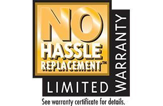 a logo for a no hassle replacement limited warranty