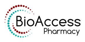Logo of BioAccess Pharmacy, a pharmaceutical company, with a colorful swirling design and text on a white background.