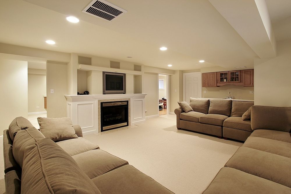 luxury home basement living room with entertainment and sofa