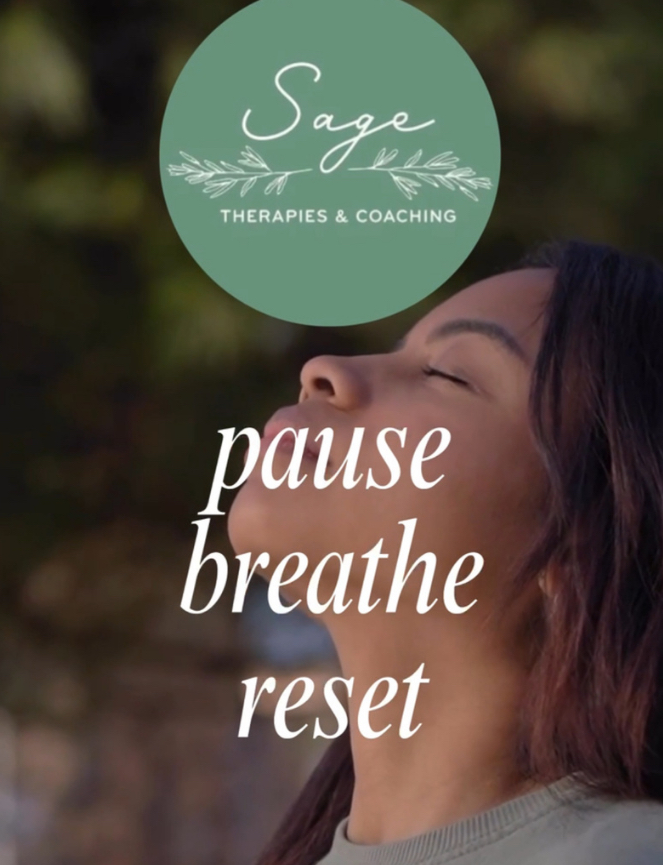 Woman with eyes closed, tilted head, breathing. Text: